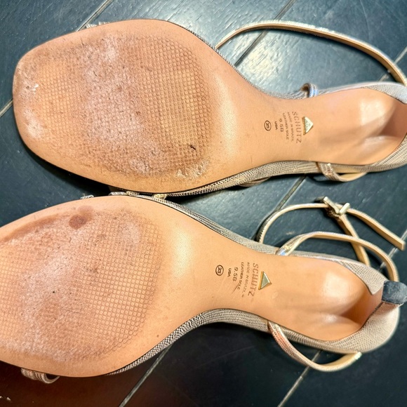 SCHUTZ Metallic Gold Ankle Strap Heels - Picture 5 of 6